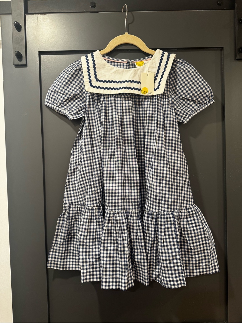 Boden Navy and White Gingham Sailor-Collar Dress